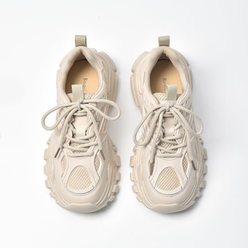 BEAU TODAY Chunky Sneakers for Women, Fashion Platform Sneakers Dad Shoes for Women, Casual Lace-up Walking Shoes2