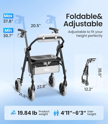 Image of VOCIC Z11 Rollator Walker for Seniors with Seat, 380 LBS | Lightweight Design with Ergo Seat & Backrest, Height Adjustable & Easily Foldable for Seniors' Mobility, Blue