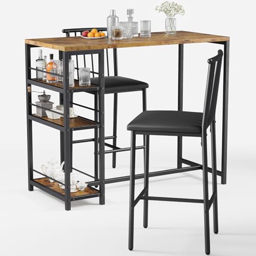 Opiniones y reviews de Mesa Con Taburetes los más solicitados. 45 FL FASHION LEADER Mesa de Comedor y Bar con 2 taburetes tapizados, Juego de 3 para Cocina, Altura de encimera de Cocina, 4 estantes de Almacenamiento y Rejilla