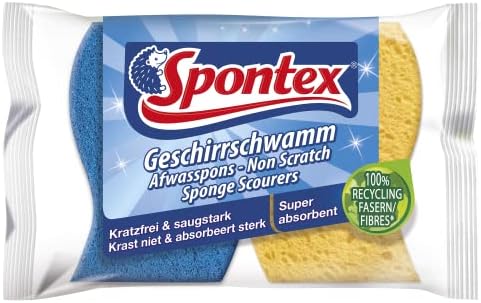 Spontex Non Scratch Super Absorbent Sponge Scourers, Pack of 2, Yellow Sponge Blue Scourer