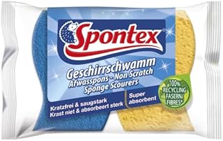 Spontex Non Scratch Super Absorbent Sponge Scourers, Pack of 2, Yellow Sponge Blue Scourer