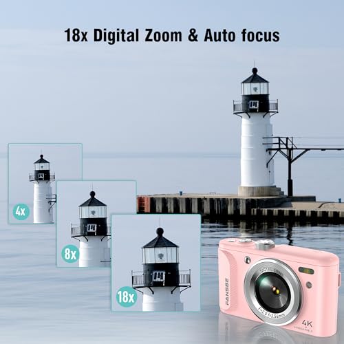 Image of Fansbe Smart Digital Camera, 4K Vlogging Camera with 64MP, Point and Shoot Digital Cameras with 18X Zoom, Anti-Shake, Mode Dial, 32GB SD Card, Card Reader, Charger, Compact Small Cameras, Blush Pink