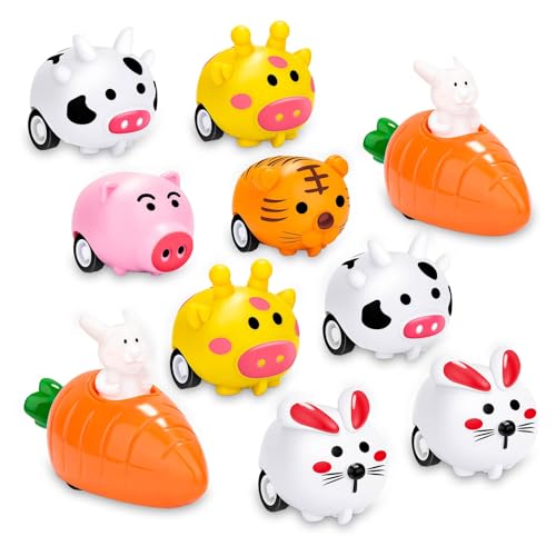 Meanju 12 Stück Aufziehspielzeug Ostern, Ostern Spielzeugautos Set, Aufziehbare Osterhasen mit Karotte, Aufziehspielzeug Auto Hasen Osterdeko, Vorgefüllte Fahrende Hasen als Ostergeschenk für Kinder