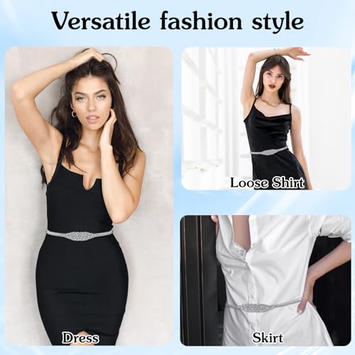Ouligay Metal Skinny Waist Belt Elastic Thin Belt for Women Dresses Rhinestone Adjustable Stretchy Waist Chain Belt Silver4