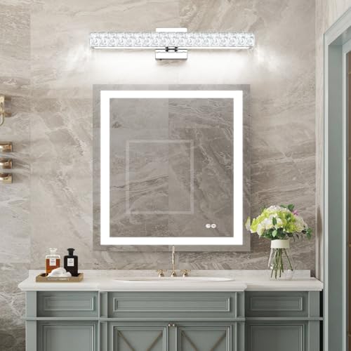 Image of SOLFART Bathroom Light Fixture Crystal Vanity Light Fixtures, Modern LED Lights Above Mirror, 24 Inch Bath Lighting Fixture Chrome