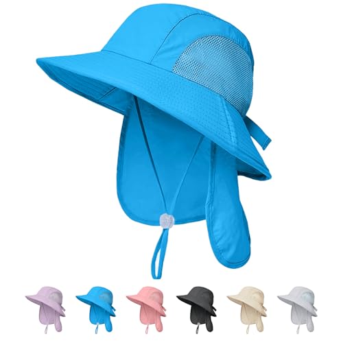 Outdoor Kids Sun Hats with Neck Flap Boys Girls Wide Brim UPF 50+ UV Protection Children Bucket Hat Safari Hat
