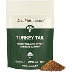 Real Mushrooms Turkey Tail Mushroom Powder – Organic Mushroom Extract for Daily Wellness Gut Harmony, & Energy Support with Beta Glucans – Vegan, Non-GMO, 45 Servings Functional Supplement