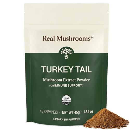Real Mushrooms Turkey Tail Mushroom Powder Organic Mushroom Extract for Daily Wellness Gut Harmony & Energy Support with Beta Glucans Vegan Non-GMO 45 Servings Functional Supplement