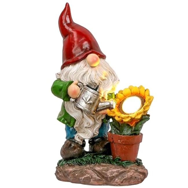 TERESA'S COLLECTIONS Sunflower Garden Gnomes Decorations for Yard with Solar Lights, Cute Resin Garden Sculptures & Statues for Outdoor Patio Lawn Ornaments,Ideal Gifts for Mom Women and Man, 11.4