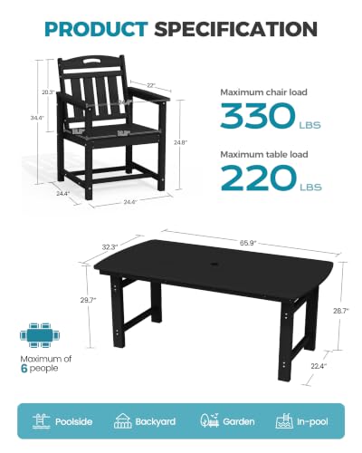 Image of Ciokea HDPE Outdoor Dining Set of 4, Patio Table and Chairs Sets, Black