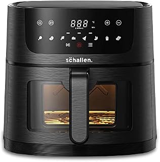 Schallen Digital Air Fryer Healthy Eating Low Fat Large Fast Cooking Machine with Touch Screen, Grill Rack, Adjustable Temperature & 60 Min Timer, Glass Window, Black (4L)