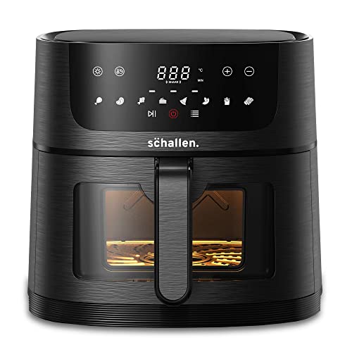 Schallen Digital Air Fryer Healthy Eating Low Fat Large Fast Cooking Machine with Touch Screen, Grill Rack, Adjustable Temperature & 60 Min Timer, Glass Window, Black (6L)