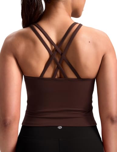 Image of HeyNuts Longline Zeal Bras Medium Impact Wirefree Sports Bras Workout Crop Tank Tops with Removable Pads, A-D Cups
