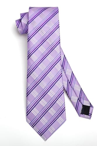 Image of HISDERN Mens Striped Ties Classic Silk Woven Tie and Pocket Square Set Formal Business Necktie Handkerchief for Wedding