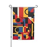 Composizione in rosso, giallo, blu e nero, bandiera da giardino su entrambi i lati, per esterni, decorazione per interni ed esterni, 30,5 x 45,7 cm