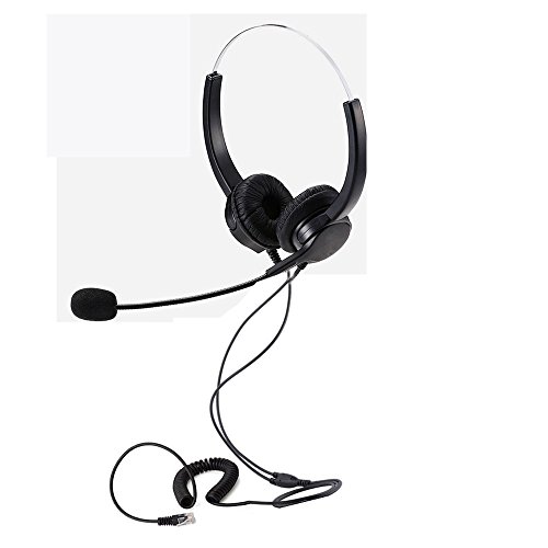 Telpal Telephone Headset, Hands-Free Call Center Noise Cancelling Corded Binaural Headset Headphone 4-Pin Rj9 Crystal Head Mic Microphone Desk Phone -Telephone Counseling Services,Insurance, Hospitals #TOP7