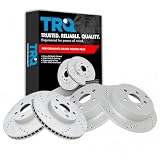 TRQ Front & Rear Brake Rotors Set Performance Premium G-Coated Slotted X Drilled Compatible with 2005-2010 Scion tC