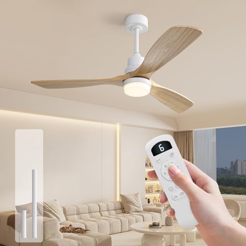 Image of Sofucor Ceiling Fans with Lights, 52 Inch Modern Flush Mount Ceiling Fan with Remote, Low Profile Ceiling Fan for Bedroom Indoor Outdoor, 6-Speed 3 Blades Reversible DC Motor Dimmable Timer