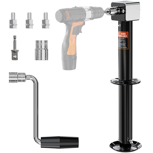 YOMILINK Upgrade 5000 lbs Trailer Jack A-Frame Dirll Trailer Jack 23 Vertical Travel 20-24V Cordless Drill Compatible Adjustable Drop Leg