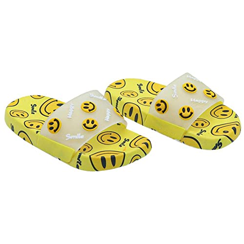 Image of Hopscotch Boys and Girls Rubber Smiley Print Print Flip Flops in Yellow Color