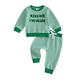 Cevoerf Toddler Baby Irish Clothing Set Fashionable Striped Long Sleeve Letters Embroidery Pullover with Pants 2Pcs Outfit (Green, 6-12 Months)