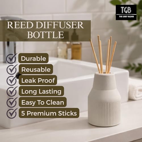 Image of Concrete Reed Diffuser Pot with 5 Reed Sticks, Empty Refillable Bottle