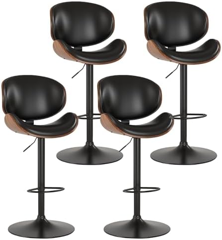 KCC Bar Stools Set of 4, Swivel Adjustable Height Barstools, PU L...