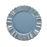 Balsa Circle Dusty Blue Gold 6 pcs 13-Inch Round Scalloped Rim Design Plastic Dinner Charger Plates | Serving Dinnerware Set for Wedding Reception Event Catering Decorations Bulk Supplies