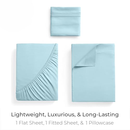 Image of Mellanni Twin Sheets Set - 3 PC Iconic Collection Bedding | Hotel Luxury, Extra Soft, Cooling Bed Sheets - Wrinkle, Fade, Stain Resistant (Twin, Aqua)