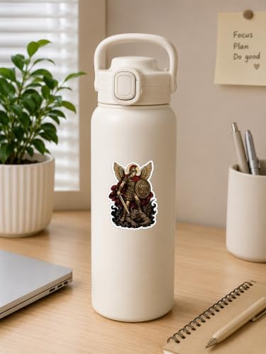 3 Pack Saint Michael The Archangel Sticker Catholic Christian Religious Decal Archangel Defeating Biblical Warrior QVIS VT DEVS Waterproof Vinyl Decal for Laptop, Water Bottle Gift Set 3 Inch — view 2