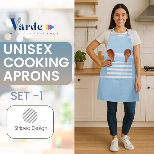 Image of Unisex Cooking Aprons | Waterproof Apron | Striped Design with 2 Front Pockets & Adjustable Neck Strap | Durable, Oil & Stain Resistant | Chef Apron for Cooking