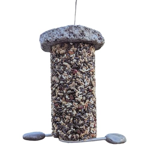 Granite 360 Degree Refillable Seed Cylinder Birdfeeder – Premium Handcrafted & Sustainable Natural Bird Feeder – Eco-Friendly Gift for Birdwatching Enthusiasts – American Sourced Materials