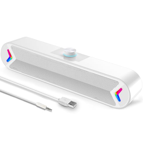 LENRUE Computer Speakers,Wired USB-Powered Sound-bar with 10W Stereo Sound for PC Desktop,Plug-n-Play (A39PRO /White)