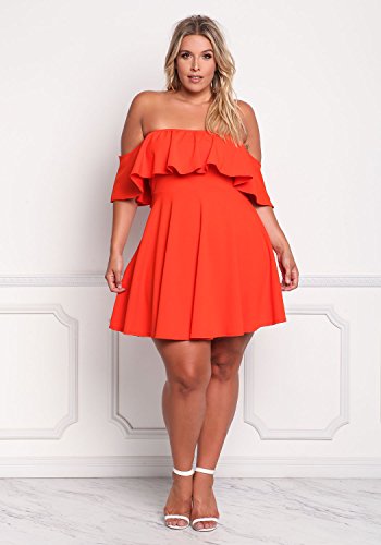 Rosianna Women's Off Shoulder Strapless Ruffle Mini Plus Size Swing Dresses (Orange, 4X-Large, 4X_L) #TOP2