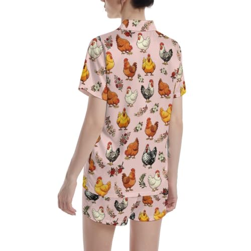 Image of Funny Pajamas for Women Set Print Satin Loungewear Pjs Short Sleeve Button Down Top and Shorts Sets Sleepwear XS-3XL