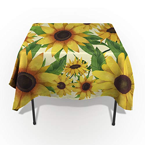 Laibao Rectangle Tablecloths for Kitchen Dinning Table Yellow Sunflowers Pattern Cotton Linen Table Cover for Holiday Dinner
