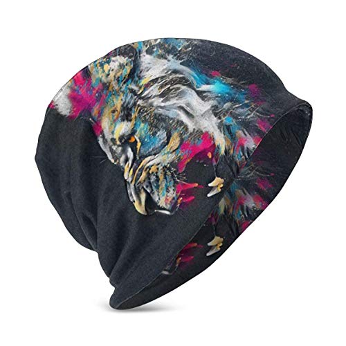 Lawenp Gorros de Punto para niños, Gorro de Calavera Holgado cálido de Invierno de león de Animales Salvajes, Negro