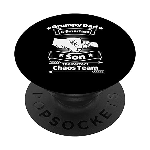 grumpy dad smartass son the perfect chaos team Family PopSockets Swappable PopGrip, Black