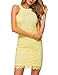 Lamilus Women's Summer Backless O-Neck Lace Mini Short Casual Wedding Dress,Yellow,Medium