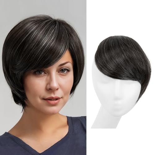 SARLA Clip in Side Bangs Extension Straight Synthetic Fake Bangs One Piece for Women Pepper Grey