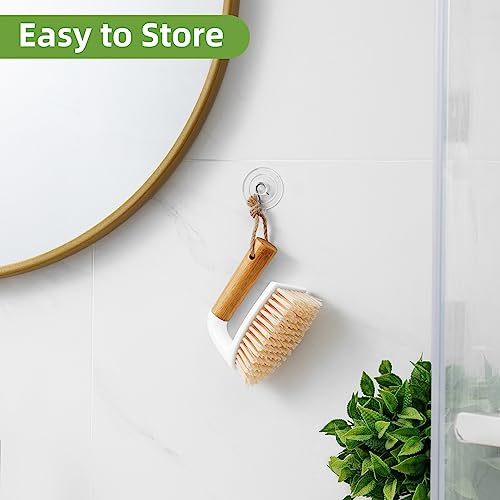 SUBEKYU Scrub Brush, Cleaning Brushes with Handle for Household Use, Heavy Duty Scrub Brushes for Cleaning Bathroom Shower Toilet Bathtub Tile Floor Carpet, White, 2P