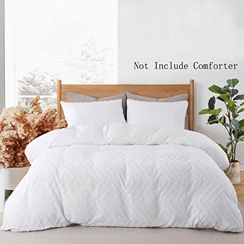 Nanko Tufted King Duvet Cover White Embroidery Jacquard Boho Soft Shabby Chic 3Pc 104X90 Luxury Soft Microfiber Down Comforter Bedding Cover With Zip Tie - Farmhouse For Men And Women Geometry Stripe #TOP1