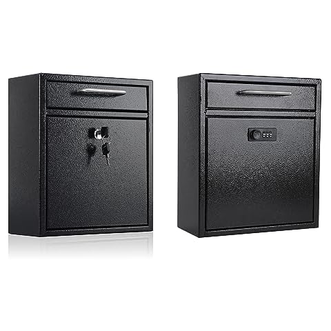 xydled Wall-Mount Mailboxes with Lock, Hanging Secured Postbox, Ultimate Drop Box, Perfect for Deposits Payments Key and Letter Drops, Black,Large Cover