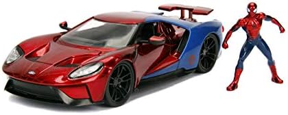 Jada Toys Jada 99725 Hollywood Rides 2017 Ford Gt With Spiderman Figure, 1:24 Scale, Red/Blue