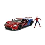 Jada Toys Marvel 1:24 2017 Ford GT Die-cast Car with 2.75" Spider-Man Figure, Toys for Kids and Adults, Red/Blue (99725)