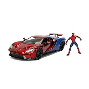 Jada Toys Marvel 1:24 2017 Ford GT Die-cast Car with 2.75″ Spider-Man Figure, Toys for Kids and Adults, Red/Blue (99725)