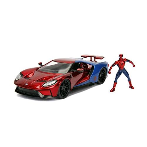 Jada Toys Marvel 1:24 2017 Ford GT Die-cast Car with 2.75″ Spider-Man Figure, Toys for Kids and Adults, Red/Blue (99725)