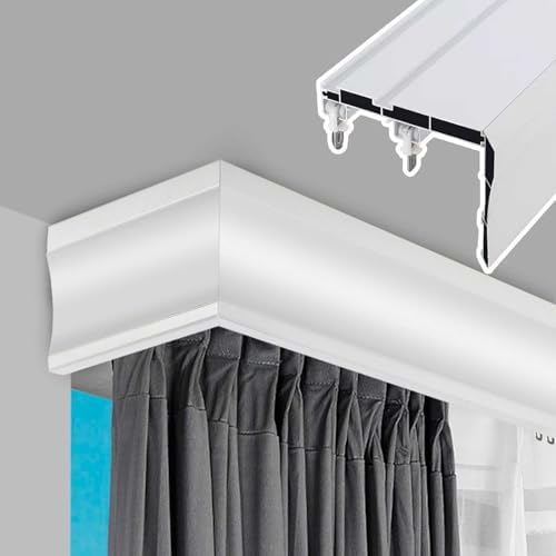 Double Track Curtain Rail System - Custom Length Metal Rod with Decorative Valance for Drapes and Pelmets - Perfect for Home Décor and Window Treatments
