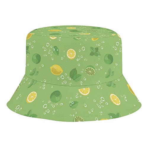Lemon Mint Leaf Bubbles Bucket Hat Kid’s Summer Sun Protection Cap for Boys Girls Children's Fisherman Hats for Travel Beach Outdoor