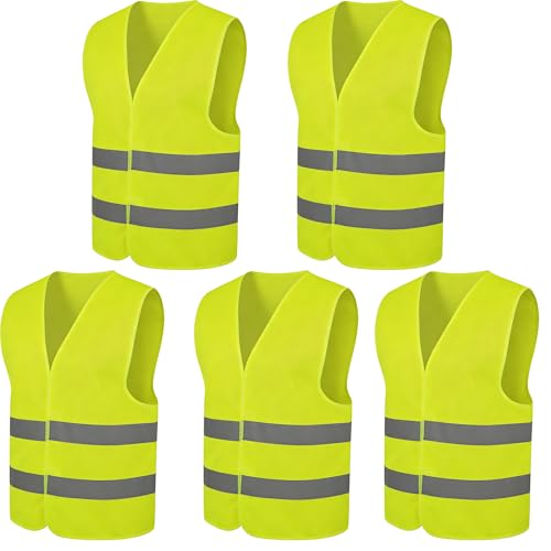 5 Pièces Gilet de Sécurité Réfléchissant Jaune, Haute Visibilité, Unisexe, Idéal pour Conducteurs et Travailleurs, Gilet de Voiture d'urgence
